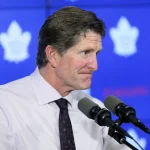 Sep 28, 2019; Toronto, Ontario, CAN; Toronto Maple Leafs head coach Mike Babcock during the post game media conference after a win over the Detroit Red Wings at Scotiabank Arena.