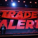 Jun 26, 2026; Buffalo, New York, USA; NHL commissioner Gary Bettman announces a trade during the first round of the 2026 NHL Draft at KeyBank Center.