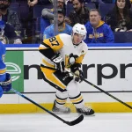 Dec 29, 2018; St. Louis, MO, USA; Pittsburgh Penguins center Sidney Crosby (87) handles the puck as St. Louis Blues defenseman Colton Parayko (55) defends during the second period at Enterprise Center.
