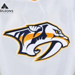 Oct 16, 2025; Montreal, Quebec, CAN; View of a Nashville Predators logo on a jersey worn by a member of the team against the Montreal Canadiens during the second period at Bell Centre.