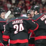 Hurricanes GM admits Alexander Nikishin's trade details amid growing interest Apr 2, 2026; Raleigh, North Carolina, USA; Carolina Hurricanes defenseman Alexander Nikishin (21) is congratulated by center Seth Jarvis (24) center Sebastian Aho (20) and defenseman Sean Walker (26) after his goal against the Columbus Blue Jackets during the first period at Lenovo Center. Mandatory Credit: James Guillory-Imagn Images