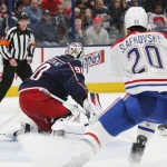 Blue Jackets acquire Canadiens goalie after Elvis Merzlikins' injury in newest blockbuster proposal Nov 27, 2024; Columbus, Ohio, USA; Columbus Blue Jackets goalie Elvis Merzlikins (90) makes a save against the Montreal Canadiens during the third period at Nationwide Arena. Mandatory Credit: Russell LaBounty-Imagn Images