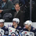 Apr 14, 2026; Salt Lake City, Utah, USA; Winnipeg Jets head coach Scott Arniel looks on during the third period of a game against the Utah Mammoth at Delta Center.