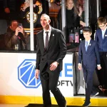Jan 15, 2026; Boston, Massachusetts, USA; Former Boston Bruins Captain Zdeno Chara is introduced at a ceremony to retire his number before a game between the Boston Bruins and the Seattle Kraken at TD Garden. Mandatory Credit: Eric Canha-Imagn Images