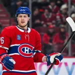 Jan 12, 2026; Montreal, Quebec, CAN; Montreal Canadiens right wing Zachary Bolduc (76) looks on during the first period at Bell Centre.