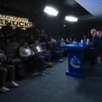 Jun 4, 2026; Vancouver, BC, CANADA; Manny Malhotra speaks during press conference where the Vancouver Canucks introduce Malhotra as their new head coach during a press conference at Rogers Arena. :