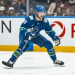 Mar 4, 2026; Vancouver, British Columbia, CAN; Vancouver Canucks forward Elias Pettersson (40) skates against the Carolina Hurricanes in the third period at Rogers Arena.