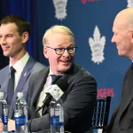 Maple Leafs linked to trade that would reunite two brothers in Toronto May 4, 2026; Toronto, Ontario, CANADA; Maple Leafs Sports and Entertainment CEO Keith Pelley answers media questions between Toronto Maple Leafs general manager John Chayka (left) and senior executive advisor Mats Sundin during an introductory news conference at Real Sports Bar and Grill. Mandatory Credit: Dan Hamilton-Imagn Images