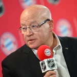 Bayern Munich chief marketing and sales officer Rouven Kasper and NHL deputy commissioner Bill Daly meet in Munich - Saebener Strasse, Munich, Germany - August 20, 2026 NHL deputy commissioner Bill Daly during a press conference REUTERS/Angelika Warmuth