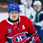 Jan 12, 2026; Montreal, Quebec, CAN; Montreal Canadiens right wing Brendan Gallagher (11) looks on during warm-up before the game against the Vancouver Canucks at Bell Centre.