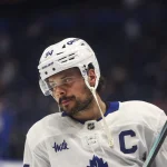 Feb 25, 2026; Tampa, Florida, USA; Toronto Maple Leafs forward Auston Matthews (34) during warm ups before the game against the Tampa Bay Lightning at Benchmark International Arena.