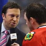 Mar 5, 2011; Toronto, ON, Canada; CBC sportscaster Elliotte Friedman talks to Chicago Blackhawks center Jonathan Toews (19) before the game against the Toronto Maple Leafs at the Air Canada Centre. The Blackhawks beat the Maple Leafs 5-3. Mandatory Credit: Tom Szczerbowski-USA TODAY Sports