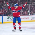May 16, 2026; Montreal, Quebec, CAN; Montreal Canadiens defenseman Arber Xhekaj (72) reacts after socring a goal against the Buffalo Sabres during the first period in game six of the second round of the 2026 Stanley Cup Playoffs at Bell Centre.