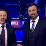 Félix Séguin et Patrick Lalime, sur les ondes de TVA Sports, après un match du Canadien de Montréal.
