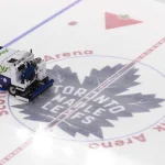 Mar 25, 2026; Toronto, Ontario, CAN; A zamboni ice machine cleans the Toronto Maple Leafs logo at cener ice before warm up for a game against the New York Rangers at Scotiabank Arena.