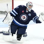 Apr 6, 2026; Winnipeg, Manitoba, CAN; Winnipeg Jets goaltender Connor Hellebuyck (37) warms up before a game against the Seattle Kraken at Canada Life Centre.