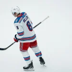 Oct 28, 2025; Vancouver, British Columbia, CAN; New York Rangers forward J.T. Miller (8) during a stop in play against the Vancouver Canucks in the first period at Rogers Arena.