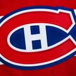 Apr 5, 2026; Montreal, Quebec, CAN; View of a Montreal Canadiens logo on a jersey worn by a member of the team during the second period at Bell Centre. Mandatory Credit: David Kirouac-Imagn Images