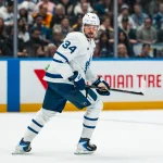 Jan 31, 2026; Vancouver, British Columbia, CAN; Toronto Maple Leafs forward Auston Matthews (34) skates against the Vancouver Canucks in the third period at Rogers Arena.