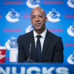 Jun 4, 2026; Vancouver, BC, CANADA; Manny Malhotra speaks during press conference where the Vancouver Canucks introduce Malhotra as their new head coach during a press conference at Rogers Arena:
