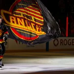 Mar 17, 2026; Vancouver, British Columbia, CAN; Vancouver Canucks forward Elias Pettersson (40) skates out as the game's first star against the Florida Panthers at Rogers Arena.