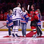 Jim Hiller expected to make major change with Auston Matthews in new Maple Leafs era Mar 4, 2026; Newark, New Jersey, USA; New Jersey Devils center Jack Hughes (86) and Toronto Maple Leafs center Auston Matthews (34) pose for a ceremonial face-off with Aerin Frankel, Megan Keller and Haley Winn before the start of the Devils game against the Toronto Maple Leafs at Prudential Center. All five were members of the 2026 Olympic gold medal men\'s and women\'s teams for the United States. Mandatory Credit: Ed Mulholland-Imagn Images