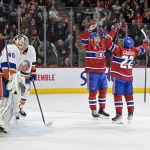 NHL goalie set for remarkable comeback after a couple of knee replacement surgeries over two years Dec 16, 2023; Montreal, Quebec, CAN; Montreal Canadiens forward Cole Caufield (22) celebrates with teammate forward Nick Suzuki (14) after scoring a goal against New York Islanders goalie Semyon Varlamov (40) during the third period at the Bell Centre. Mandatory Credit: Eric Bolte-USA TODAY Sports