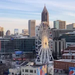 Jan 30, 2019; Atlanta, GA, USA; General overall view of the downtown Atlanta skyline and ferris wheeel with cars representing NFL teams.
