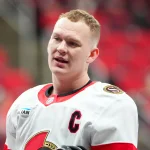 Feb 3, 2026; Raleigh, North Carolina, USA; Ottawa Senators left wing Brady Tkachuk (7) come off the ice after the warmups before the game against the Carolina Hurricanes t Lenovo Center.