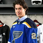 Matthew Mayich is pictured in a St. Louis Blues jersey in a photo the team shared August. 26. (St. Louis Blues)
