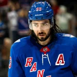 Apr 4, 2026; New York, New York, USA; New York Rangers center Mika Zibanejad (93) skates during the second period against the Detroit Red Wings at Madison Square Garden.