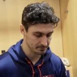 Le nouvel attaquant du Canadien de Montréal, Chris Kreider, en point de presse d'après-match.