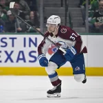 Apr 4, 2026; Dallas, Texas, USA; Colorado Avalanche defenseman Nick Blankenburg (37) skates against the Dallas Stars during the game between the Stars and the Avalanche at American Airlines Center.