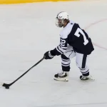 Jan 31, 2026; State College, PA, USA; Penn State Nittany Lions forward Gavin McKenna (72) moves with the puck during the third period against the Michigan State Spartans at Beaver Stadium.