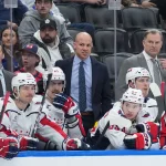 Apr 8, 2026; Toronto, Ontario, CAN; Washington Capitals head coach Spencer Carbery watches the play against the Toronto Maple Leafs during the third period at Scotiabank Arena.