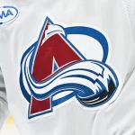 Mar 22, 2025; Montreal, Quebec, CAN; View of a Colorado Avalanche logo on ajersey worn by a member of the team at Bell Centre.