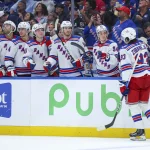 Apr 15, 2026; Tampa, Florida, USA; New York Rangers center Mika Zibanejad (93) reacts after scoring a goal against the Tampa Bay Lightning in the second period at Benchmark International Arena.