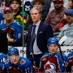 Jan 21, 2026; Denver, Colorado, USA; Colorado Avalanche head coach Jared Bednar looks on in the third period against the Anaheim Ducks at Ball Arena.