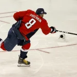 Jan 27, 2018; Tampa, FL, USA; Metropolitan Division forward Alexander Ovechkin (8) of the Washington Capitals competes in the hardest shot competition during the 2018 NHL All Star Game skills competition at Amalie Arena.
