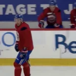 L'attaquant du Canadien de Montréal, Florian Xhekaj, lors du camp d'entraînement à Brossard.