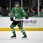 Apr 9, 2026; Dallas, Texas, USA; Dallas Stars defenseman Thomas Harley (55) skates against the Minnesota Wild during the game between the Stars and the Wild at American Airlines Center.