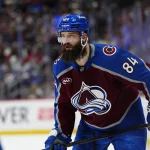 May 22, 2026; Denver, Colorado, USA; Colorado Avalanche defenseman Brent Burns (84) looks on during the second period against the Vegas Golden Knights in game two of the Western Conference Final of the 2026 Stanley Cup Playoffs at Ball Arena.