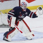 Mar 14, 2026; Winnipeg, Manitoba, CAN; Winnipeg Jets goaltender Connor Hellebuyck (37) warms up before a game against the Colorado Avalanche at Canada Life Centre