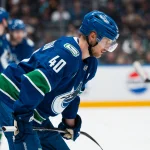 Apr 14, 2026; Vancouver, British Columbia, CAN; Vancouver Canucks forward Elias Pettersson (40) during a stop in play against the Los Angeles Kings in the third period at Rogers Arena.