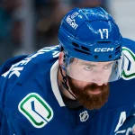 Apr 14, 2026; Vancouver, British Columbia, CAN; Vancouver Canucks defenseman Filip Hronek (17) during a stop in play against the Los Angeles Kings in the third period at Rogers Arena.