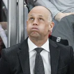 Jan 9, 2026; Chicago, Illinois, USA; Chicago Blackhawks head coach Jeff Blashill reacts during the third period at United Center.