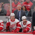 Jan 16, 2025; Sunrise, Florida, USA; Detroit Red Wings head coach Todd McLellan reacts from the bench against the Florida Panthers during the second period at Amerant Bank Arena