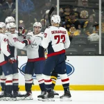 Sep 20, 2026; Boston, Massachusetts, USA; Washington Capitals forward Jonny Brodzinski (76) celebrates after scoring a goal in the first period of the game against the Boston Bruins at TD Garden.