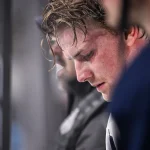 Milwaukee Admirals left wing Navrin Mutter (47) sits on the bench between drills on the opening day of training camp Tuesday, September 30, 2025, at the UWM Panther Arena in Milwaukee, Wisconsin.
