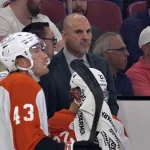 Sep 23, 2025; Montreal, Quebec, CAN; Philadelphia Flyers head coach Rick Tocchet during the first period against the Montreal Canadiens at the Bell Centre.